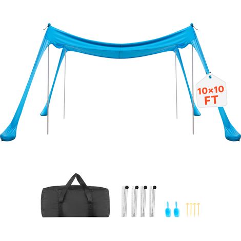 VEVOR Tenda Parasole Portatile da Spiaggia per Esterno Protezione Solare UPF 50+ 3 x 3 x 2 m, Parasole da Spiaggia con Pali di Supporto Ancoraggio Tenda Portatile per Campeggio Viaggio Pesca, Blu