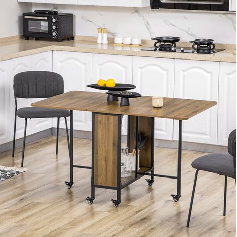 table repas pliante mobile rangement 130x80 bois brun OKMYHOME (1/4)