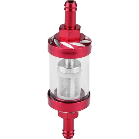 Filtre à carburant en ligne — Filtre à carburant universel haute performance — Filtre à essence en ligne métal et verre — 8 x 8 x 5 cm — Adapté aux motos