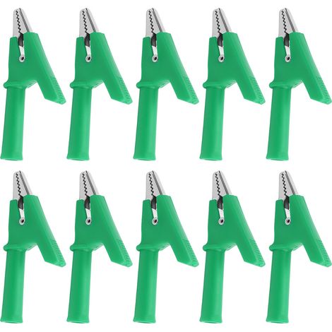 Set mit 10 Krokodilklemmen für Prüfzwecke, 10 mm Öffnung, 10 A, mit 4-mm-Buchse, Zubehörset, Grün (1/5)