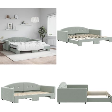 Lit de jour avec gigogne sans matelas gris clair 100x200 cm - Canapé Convertible - Lit Deux Places - Lit Tiroir - Meuble Multifonction - Mobilier Contemporain - Home & Living (1/5)