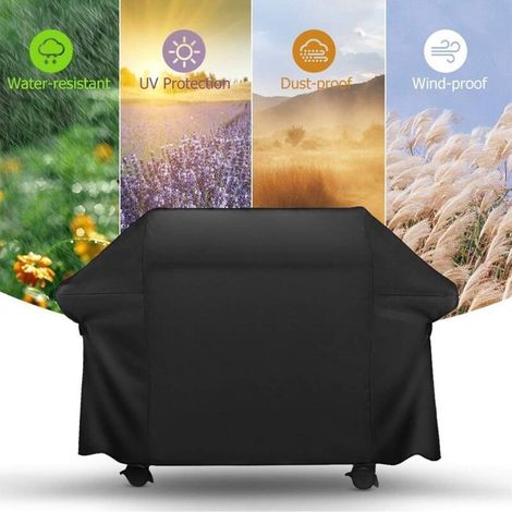 Barbecue Bâche de Protection BBQ Couverture de Gril Anti-UV/Anti-l'eau/Anti-l'humidité Imperméable Extérieur Barbuae Grill Noir pour Weber, Holland, JennAir, Brinkmann 420D （170x61x117cm） (1/2)
