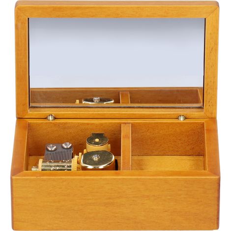 Boîte à musique décorative en bois avec miroir, coffret à bijoux et miroir, cadeau. Couleur bois d'origine. Morceau : « For Love Story ». (1/5)