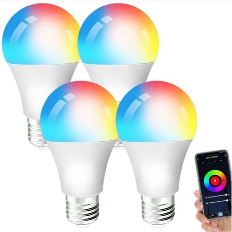 Ampoule intelligente Bluetooth E27 LED multicolore RVB + CCT 2700 K-6500 K, compatible avec Android et iPhone, ampoule intelligente sans hub, 4 pièces