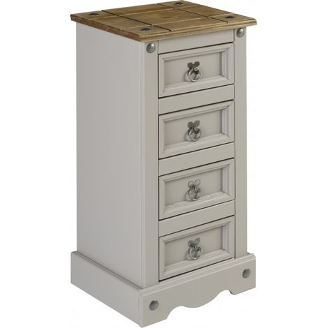 Corona Grey Wax 4 Drawer Narrow Bedside (1/4)
