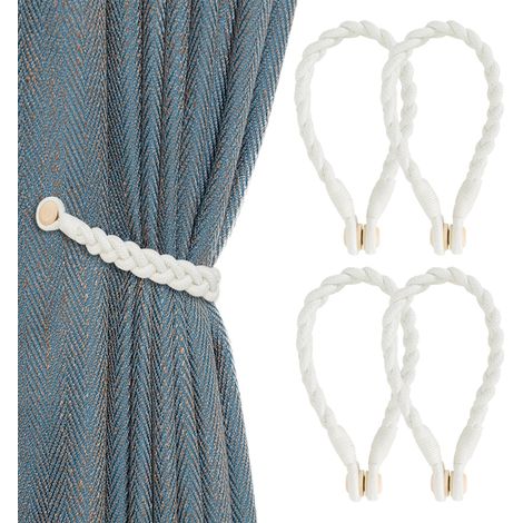 Embrasses à Rideaux Aimanté, 4Pièces Embrase Rideaux Tressées, Attache Rideaux, Boucle de Rideau, Magnétiques Rideaux Boucle, Rideaux et Embrasses Aimanté pour Domicile/Hôtel Decoration Rideaux, Blanc (1/5)