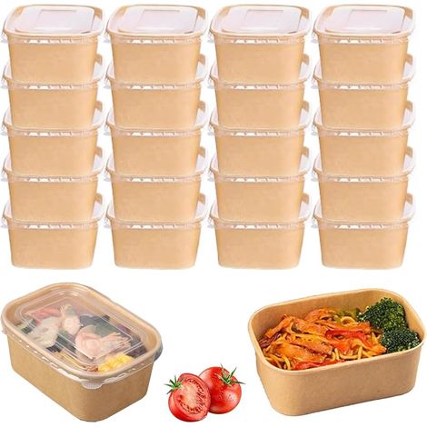 20 Pièces Boîtes à Salade En Papier Kraft 500ml, Boîtes à Emporter Réutilisables Barquette Carton, Imperméables Et Oléofuges Avec Couvercle, pour Plats à Emporter, Salade Fitness Et Voyage