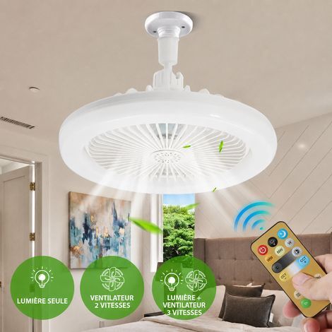 HEMVOR ventilateur de plafond compact avec lumière LED dimmable Ø 25 cm, culot E27, télécommande, 3 températures de couleur, blanc