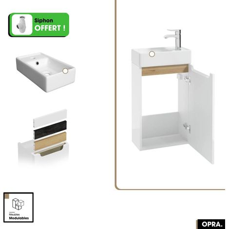 Meuble lave-mains avec vasque - Siphon OFFERT OPRA Blanc 39 x 60 x22 cm (1/3)