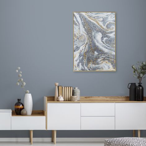 Toile encadrée Marbre doré, détails peints à la main 50 x 70cm Bleu, or (1/5)