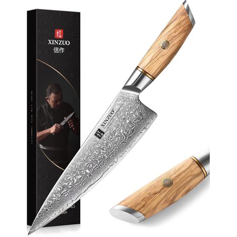 21 cm Chef's Knife, 73 Layers Damascus Powder Steel, Kitchen Knife, Gyuto Knife, Hand-Forged Sharp Blades, Olive Wood Handle, Lan Series (1/5)