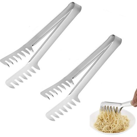 Pinza per pasta in 2 pezzi, pinza per pasta con manico lungo, pinza per pasta in acciaio inox con manico lungo, punta seghettata, aiuto in cucina, facile da pulire, per salamoia (1/5)