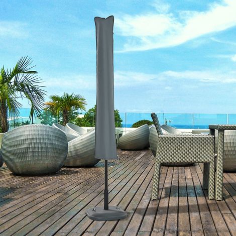 Housse de protection imperméable pour parasol rectangulaire gris, avec zip et système de serrage. (1/5)