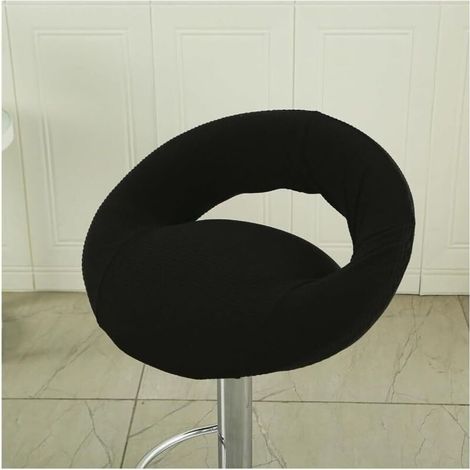 XEPHO Housse Assise Rond Extensible pour Chaise de Bar avec Dossier Creux, Housse Lavable pour Chaise de Bar, Protège-Tabouret Pivotant de Cuisine(Black,2PCS)