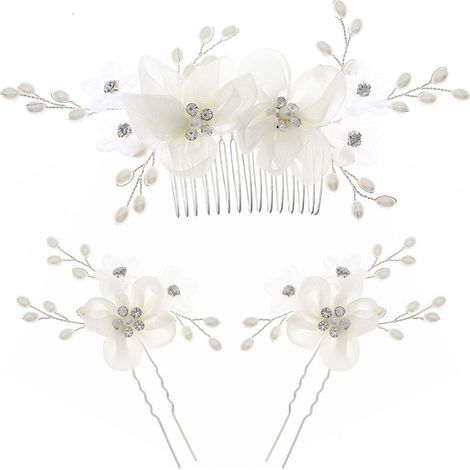 Barrette De Cheveux Mariée - Alliage Souple Avec Perles Cristaux Strass Et Fleur - Pour Mariage Soirée Photo - 1 Pièce