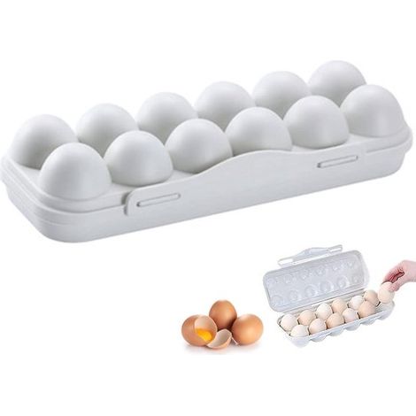 Dailygoods Portauova con 12 scomparti, contenitore in plastica, portatile, da frigorifero, antipolvere, impilabile, dimensioni: 30 x 11 x 6,5 cm (1/5)