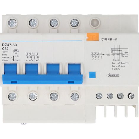 Disjoncteur miniature 4P MCB rail DIN 6000A coupure court-circuit 400V 32A maison (1/5)