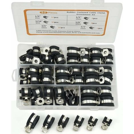 Gummischlauchschellen-Sortiment, 52-teiliges Set, Gummischlauchschellen, P-Schellen, 6 Größen (1/4)