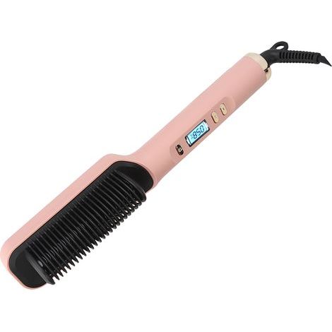 Fer à lisser 2 en 1 avec peigne, ions négatifs et chauffage PTC rapide, écran LCD, rose, prise européenne