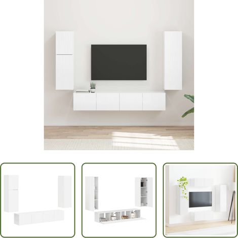 vidaXL Wohnzimmer - TV-Schrankset Wandmontiert 4 pcs Hochglanz Weiß Holzwerkstoff (1/5)