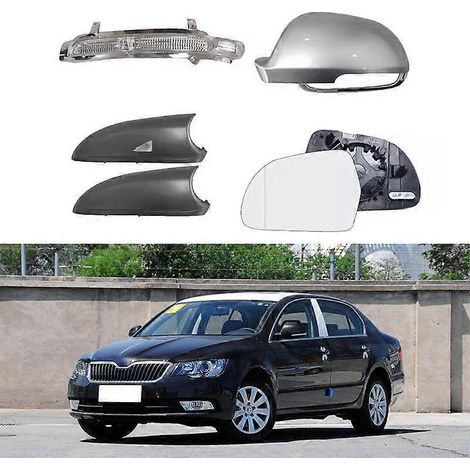 Passend für Skoda Express (Baujahre 2013–2015): Rückspiegelgehäuse, Rückspiegelabdeckung, Reflektorlinse, Blinker rechts, silberfarben