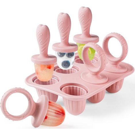 Stampini per ghiaccio in silicone per neonati, 6 mini stampini da 17 ml con bastoncini per la dentizione, ideali per le manine dei più piccoli, senza BPA, design sicuro, stampini per ghiaccio per bamb (1/5)