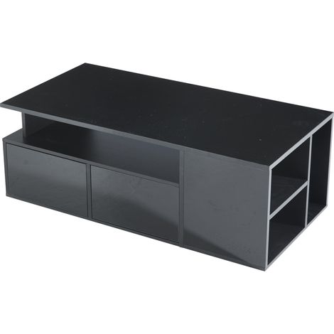 Tavolino da caffè nero 100 x 50 x 35 cm con LED, 2 cassetti e vano portaoggetti (1/5)