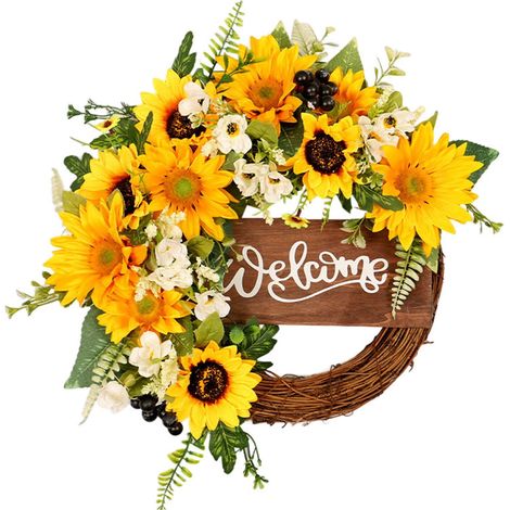 Rondel En Bois - Panneau D'accueil « Hello Welcome » - Décoration Extérieure Pour Porte D'entrée - Style Ferme Rustique - 40,5 cm - 1 Pièce (1/5)