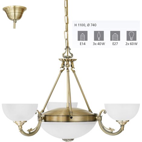 Lampadario A Sospensione Vintage Savoy Metallo Brunito Vetro 3 Luci E14 (1/5)