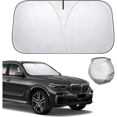 Parasol para parabrisas delantero de coche, de tela de titanio plateado 240T, con aislamiento térmico y protección UV (L: 145 x 80 cm) (1/4)