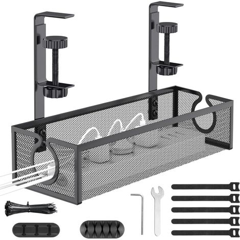 1 panier de rangement de câbles sous bureau, maille métallique, sans perçage, pour bureau maison cybercafé (1/5)