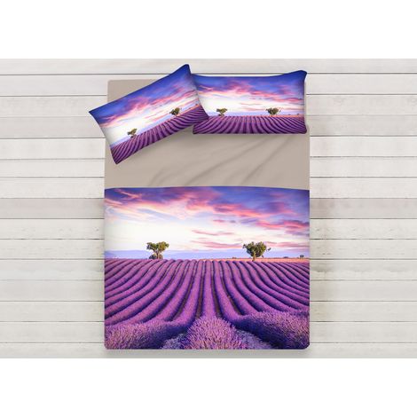 Lenzuola Copriletto Letto Sogni D'oro 100% Cotone Disegno Lavanda D74, misuraMatrimonialecoloreLavanda D74 (1/5)