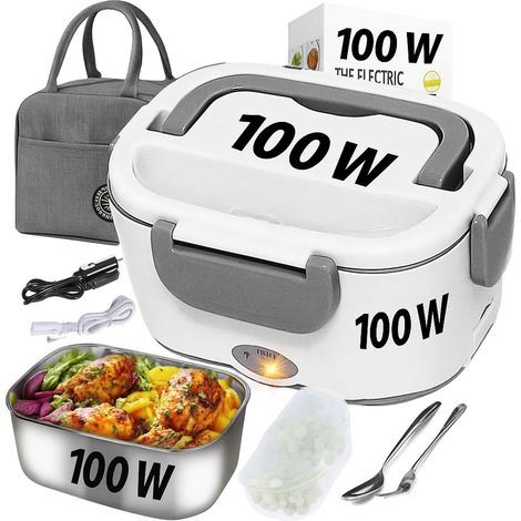 Lunch Box Gamelle chauffante, lunch box chauffante électrique chauffe plat, boite repas 12v24v220v 100 W etanche réchauffe plat bureau, voiture, camion allume cigare, chantier,sac isotherme (1/5)