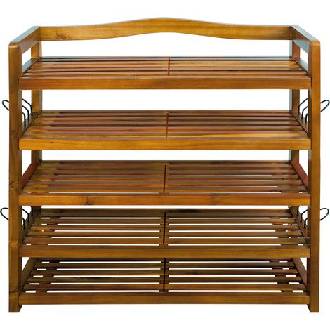 Casaria – Meuble à chaussures en bois d'acacia – Étagère 5 niveaux extra large – Charge jusqu'à 160 kg – Montage facile et rapide (1/7)