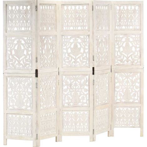 vidaXL Cloison de séparation 5 panneaux Blanc 200x165 cm Bois manguier (1/5)