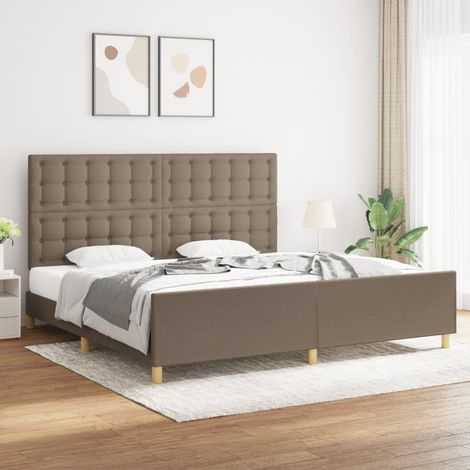 Lit double pour adulte avec tête de lit - Cadre de lit Taupe 200x200 cm Tissu BV820942 - BonneVie (1/5)