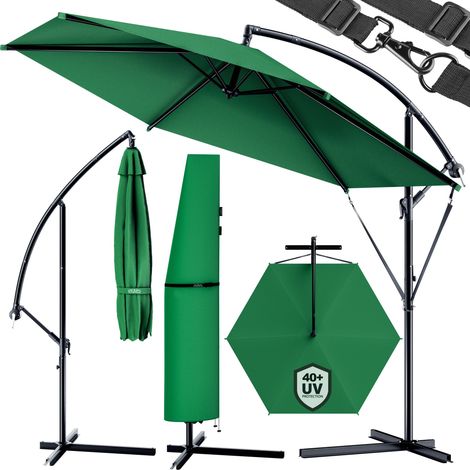 KINGSLEEVE® Parasol déporté inclinable Pare-soleil en aluminium avec manivelle housse Protection UV50+ jardin Vert, 300 cm
