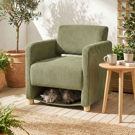 Fauteuil avec compartiment de rangement en velours côtelé kaki (1/5)