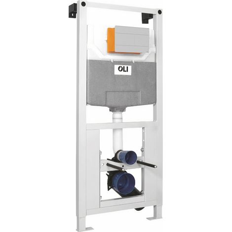 OLI 120 Plus Mechanical Mid Height Concealed Cistern with Wall Frame and Slim White Dual Flush Plate with Rectangular Buttons (1/3)