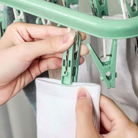 Séchoir à chaussettes pliable - - 32 pinces - Pliable - Intérieur et extérieur - Vert - Multi-usages (1/4)