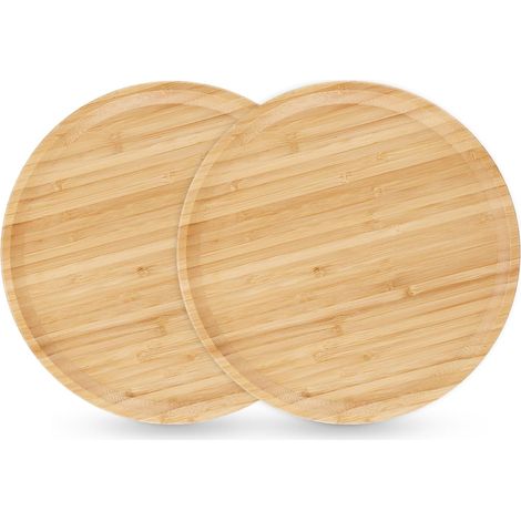 Lot de 2 Plateau en Bambou, Rond 30x30x2 cm, Bois Naturel, Pour Table, Salon, Décoration