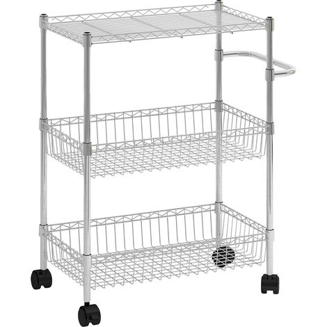 Carro de almacenamiento, acero al carbono de alta resistencia, estantes ajustables, color plata. (1/2)