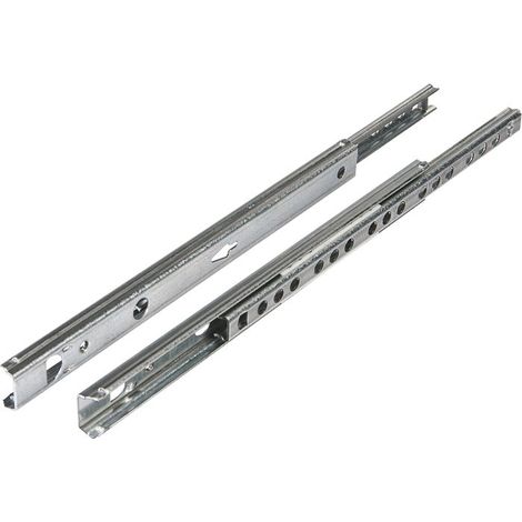 Hettich – Coulisse à billes pour tiroir 250 à 410 mm – Rainure 17 mm – L.400 mm – Acier zingué – Charge 10Kg – Butée et sécurité anti-retour