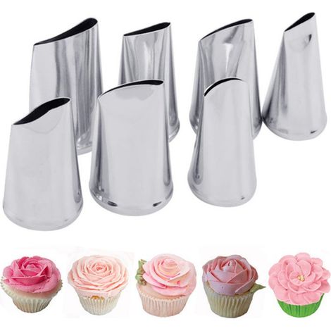 Ensemble de 7 douilles à pâtisserie en acier inoxydable 304 en forme de rose – Embouts en forme de fleur pour la décoration de pâtisseries, gâteaux et fondant