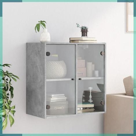 Armoire murale - 836493 - Portes verre gris béton - 68×37×68,5 cm - Bois panneau, charge 80 kg (1/5)