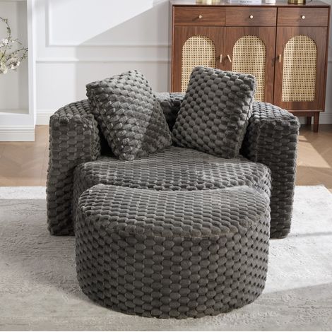Sillón relax con puff 130x115x84 cm en tejido gris oscuro, sin montaje, salón moderno FloraGrace (1/5)