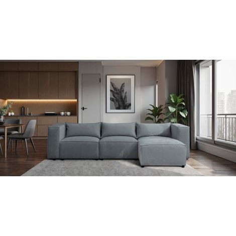 Ecksofa Designersofa NEVIO in Stoff Lincoln Graublau Ottomane Rechts