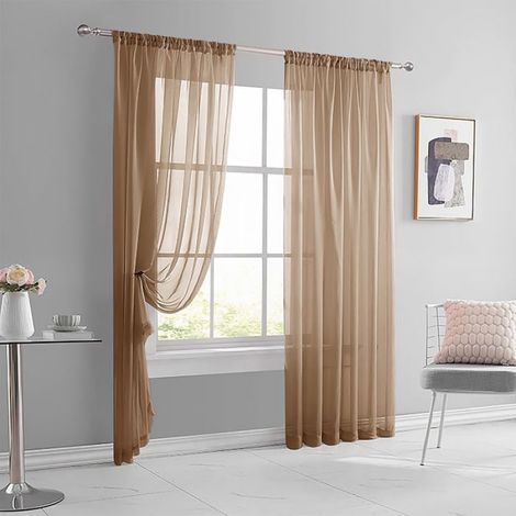 1 pièce Rideau Poche à tige Polyester Brun 100x250cm Semi-ombrant Lavable Salon Chambre (1/5)