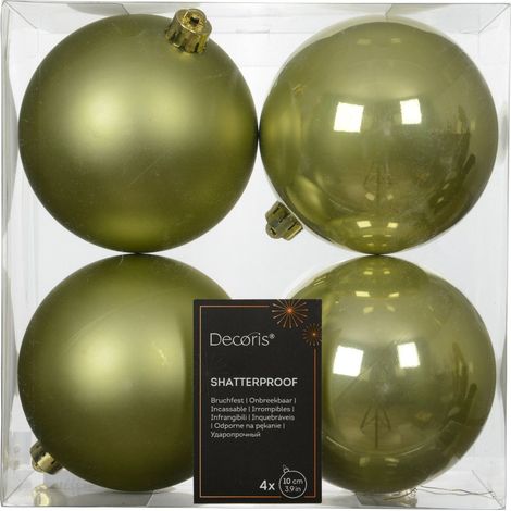 Set 4 palline di natale infrangibili mix smaltato/opaco D 10 cm verde pistacchio Peraga Christmas
