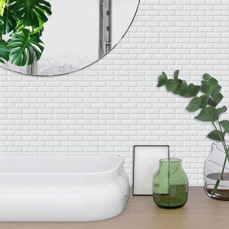 10 Pièces Sticker Cuisine 30x15cm Brique Carrelage Auto-adhésif PVC Blanc Autocollant Muraux Salle de Bain Mural Décor (1/4)